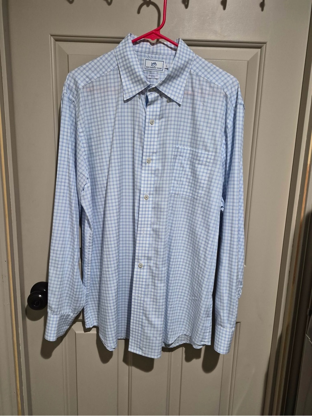 Southern Tide Men's Light Blue Gingham Dress Shirt Classic Fit 100% Cottom